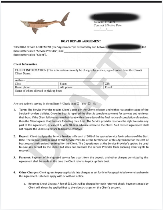 Boat Repair Agreement Contract